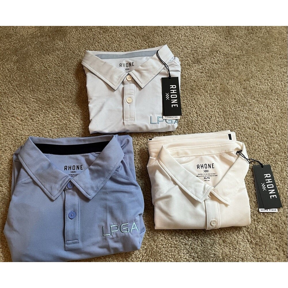 Lot of 3 XL Rhone Delta Pique Commuter Polo Shirts Mens Golf LPGA Branded NWT